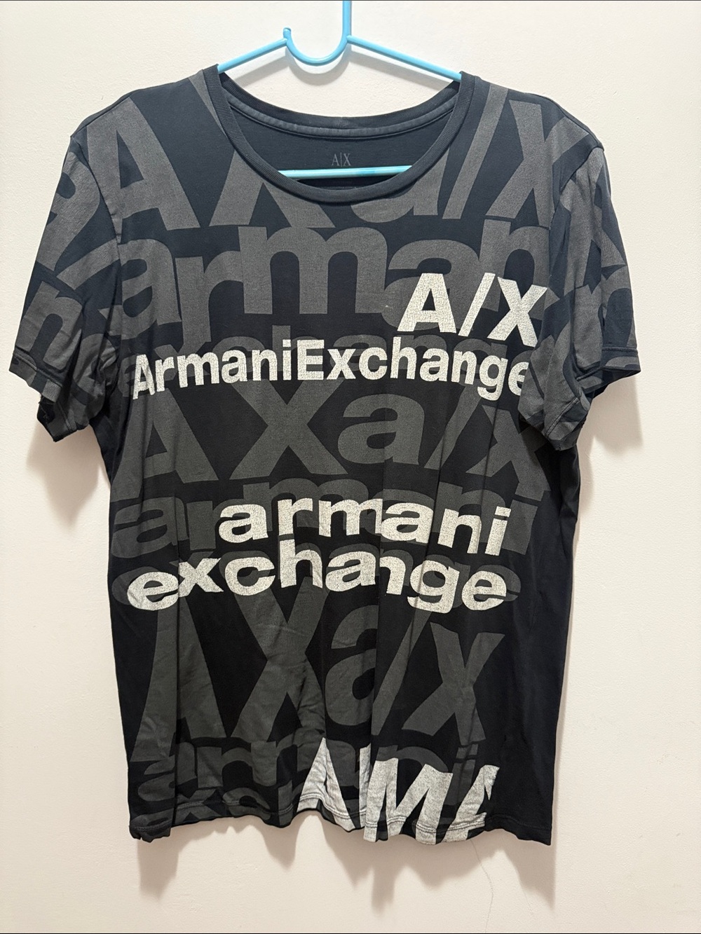 *RARE* VINTAGE 2006 100% Cotton Men’s Armani Exchange A|X Black Allover Logo Tee